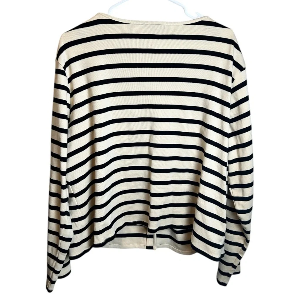 Mango MNG Cream Black Striped Button Up Cardigan Preppy Size 2XL - Picture 3 of 4
